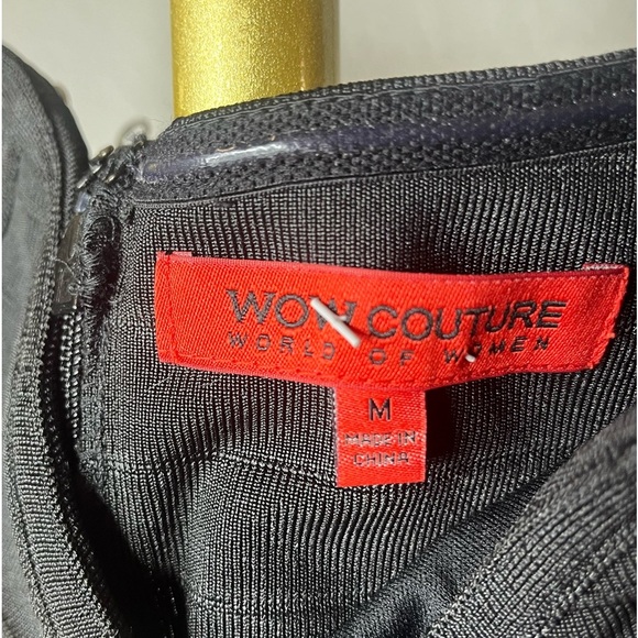 WOW COUTURE STRETCHY BODYCON BANDAGE DRESS W/GOLD SIDE PANELS - Picture 8 of 10